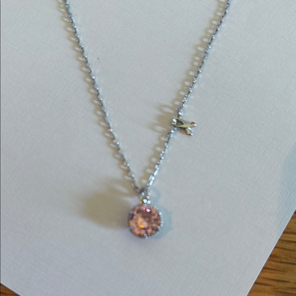Park Lane Silver Necklace with Pink Pendant/Breast Cancer charm. Brand new.